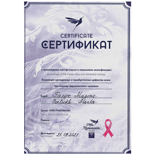 сертифікат МК Алли Ромазанової-ПЕРМАНЕНТНИЙ КАМУФЛЯЖ-2021р.