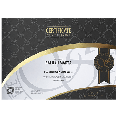 сертифікат з MK SVIATO ACADEMY-HairStrokes (волоскова техніка)-2022р.